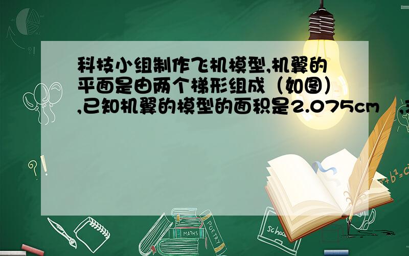 科技小组制作飞机模型,机翼的平面是由两个梯形组成（如图）,已知机翼的模型的面积是2.075cm²,求机