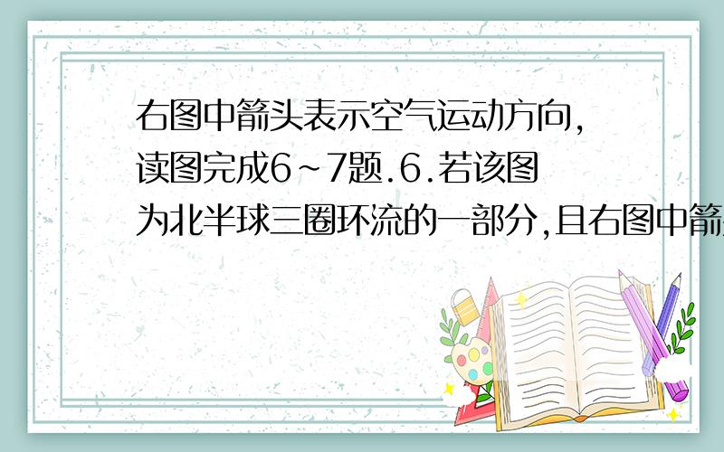 右图中箭头表示空气运动方向,读图完成6～7题.6.若该图为北半球三圈环流的一部分,且右图中箭头表示空气运动方向,读图完成6～7题.6.若该图为北半球三圈环流的一部分,且甲地纬度较乙地低,