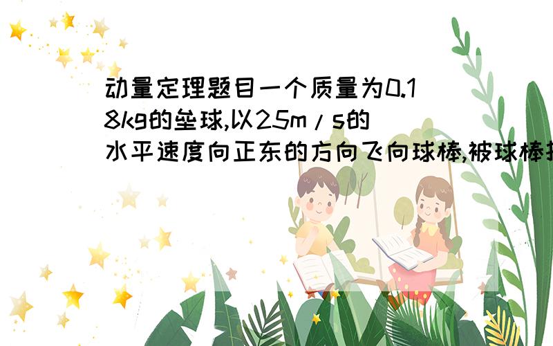 动量定理题目一个质量为0.18kg的垒球,以25m/s的水平速度向正东的方向飞向球棒,被球棒打击后,反向水平飞回,速度的大小为45m/s,若球棒与垒球的作用时间为0.01s,求球棒答：对垒球的平均作用力