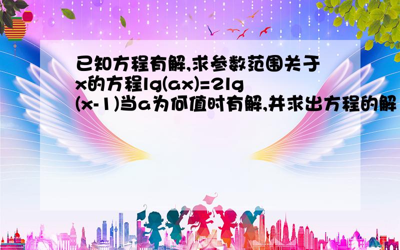 已知方程有解,求参数范围关于x的方程lg(ax)=2lg(x-1)当a为何值时有解,并求出方程的解