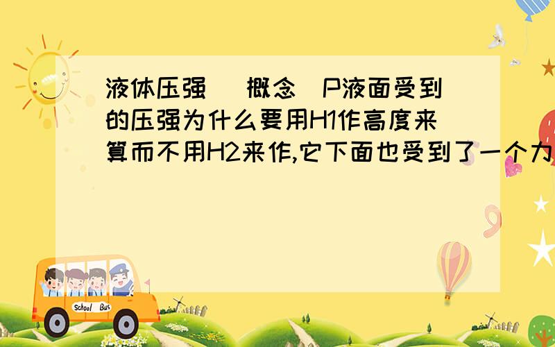 液体压强 （概念）P液面受到的压强为什么要用H1作高度来算而不用H2来作,它下面也受到了一个力,为什么不用那个来算压强（H2对于瓶底有一个压力,那瓶底应该对也面有一个向上的力啊）希