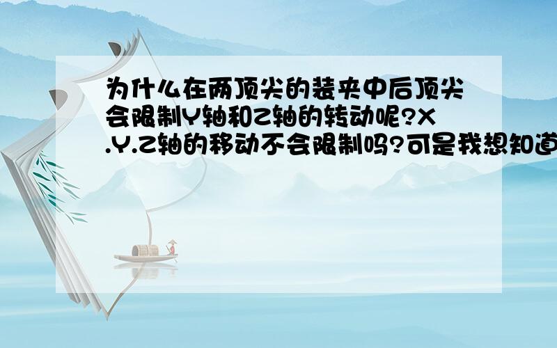 为什么在两顶尖的装夹中后顶尖会限制Y轴和Z轴的转动呢?X.Y.Z轴的移动不会限制吗?可是我想知道的是要是只有一个后顶尖会限制几个自由度呢?