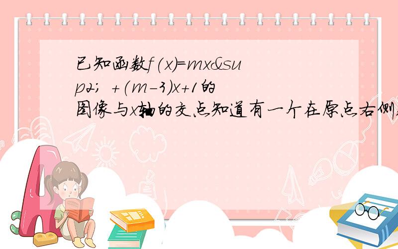 已知函数f(x)=mx² +(m-3)x+1的图像与x轴的交点知道有一个在原点右侧,则实数m的取值范围是