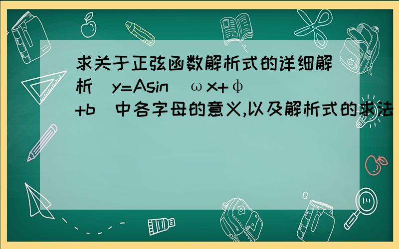 求关于正弦函数解析式的详细解析（y=Asin(ωx+φ)+b）中各字母的意义,以及解析式的求法