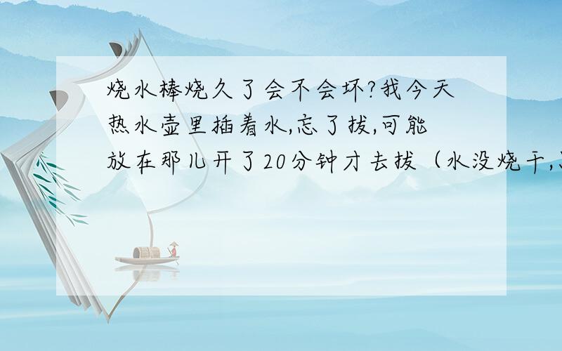 烧水棒烧久了会不会坏?我今天热水壶里插着水,忘了拔,可能放在那儿开了20分钟才去拔（水没烧干,只是变浅了许多）,这个烧水棒会不会坏?以后还能不能用它烧水?