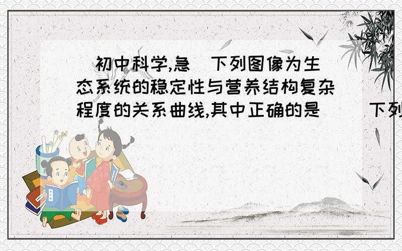 （初中科学,急）下列图像为生态系统的稳定性与营养结构复杂程度的关系曲线,其中正确的是（ )下列有关生态系统的稳定性与营养结构复杂程度的关系曲线中,正确的是 (    )我记得好像稳定