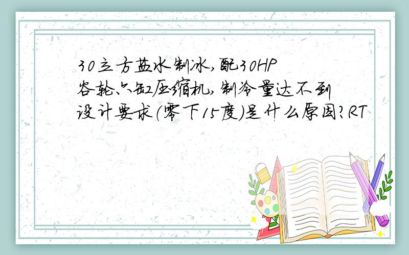 30立方盐水制冰,配30HP谷轮六缸压缩机,制冷量达不到设计要求（零下15度）是什么原因?RT