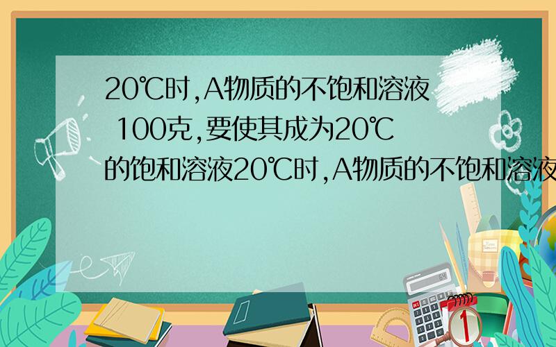 20℃时,A物质的不饱和溶液 100克,要使其成为20℃的饱和溶液20℃时,A物质的不饱和溶液100克,要使其成为20℃的饱和溶液,可以恒温蒸发20克水或加入8克溶质,求20℃时A物质的溶解度.