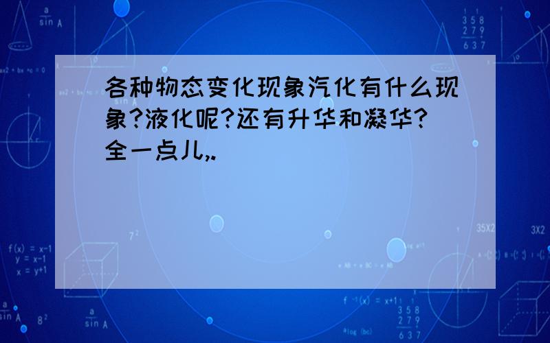 各种物态变化现象汽化有什么现象?液化呢?还有升华和凝华?全一点儿,.