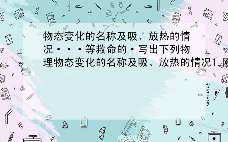 物态变化的名称及吸、放热的情况···等救命的·写出下列物理物态变化的名称及吸、放热的情况1.刚写的毛笔字一会儿就干了____、____；2.春天的早晨,嫩绿的树叶上挂着晶莹的露珠____、____