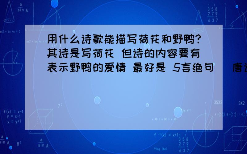 用什么诗歌能描写荷花和野鸭?其诗是写荷花 但诗的内容要有表示野鸭的爱情 最好是 5言绝句 (唐诗优先 歌辞也行 )