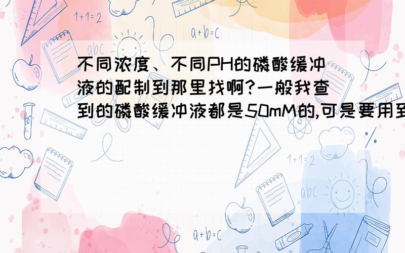 不同浓度、不同PH的磷酸缓冲液的配制到那里找啊?一般我查到的磷酸缓冲液都是50mM的,可是要用到10mM的怎么办啊?我现在没查到,不知道有人知道到那里查吗?