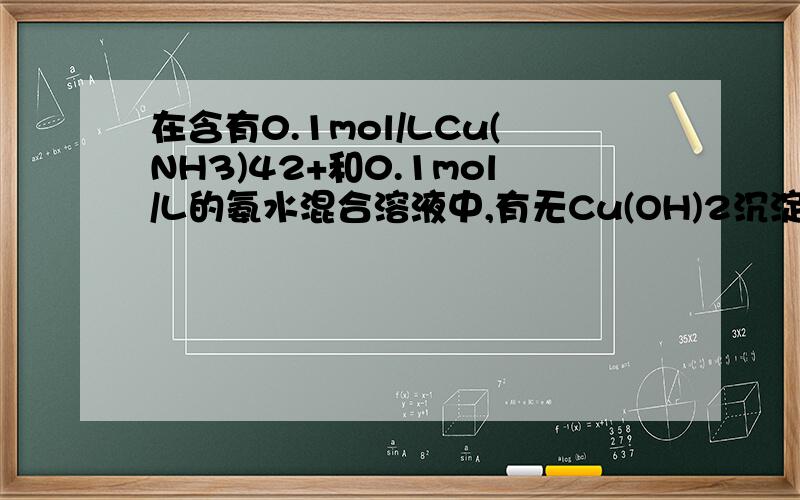 在含有0.1mol/LCu(NH3)42+和0.1mol/L的氨水混合溶液中,有无Cu(OH)2沉淀生成