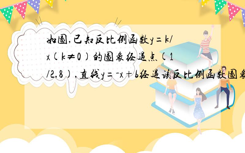 如图,已知反比例函数y=k/x(k≠0)的图象经过点(1/2,8),直线y=-x+b经过该反比例函数图象上的点Q(4,m) .已知反比例函数y=k/x(k≠0)的图象经过点(1/2,8),直线y=-x+b经过该反比例函数图象上的点Q(4,m) .设该