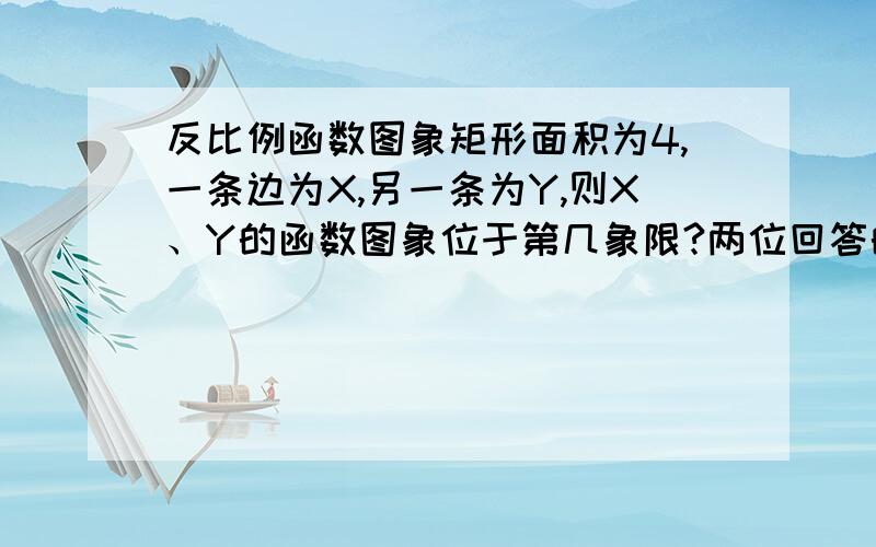 反比例函数图象矩形面积为4,一条边为X,另一条为Y,则X、Y的函数图象位于第几象限?两位回答的不一样呀！