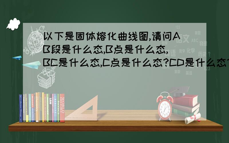 以下是固体熔化曲线图,请问AB段是什么态,B点是什么态,BC是什么态,C点是什么态?CD是什么态?