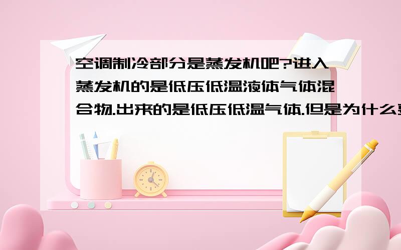 空调制冷部分是蒸发机吧?进入蒸发机的是低压低温液体气体混合物.出来的是低压低温气体.但是为什么要压缩机把出来的气体压缩成高压气体呢?这个压缩机步骤有什么作用?