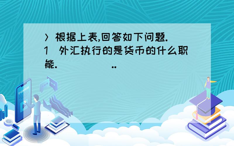 ＞根据上表,回答如下问题.（1）外汇执行的是货币的什么职能._____..