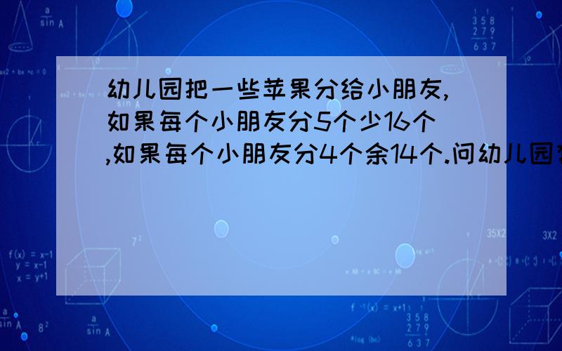 幼儿园把一些苹果分给小朋友,如果每个小朋友分5个少16个,如果每个小朋友分4个余14个.问幼儿园有多少个小孩