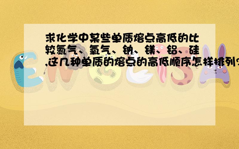 求化学中某些单质熔点高低的比较氮气、氧气、钠、镁、铝、硅,这几种单质的熔点的高低顺序怎样排列?