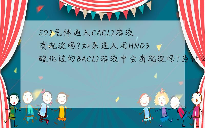 SO2气体通入CACL2溶液有沉淀吗?如果通入用HNO3酸化过的BACL2溶液中会有沉淀吗?为什么?