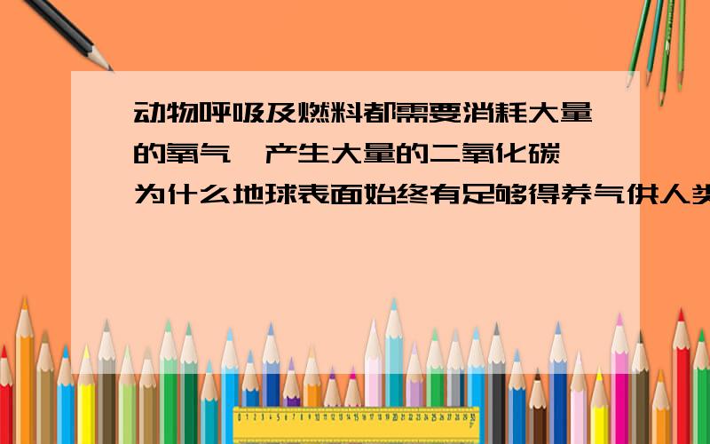 动物呼吸及燃料都需要消耗大量的氧气,产生大量的二氧化碳,为什么地球表面始终有足够得养气供人类生存?..