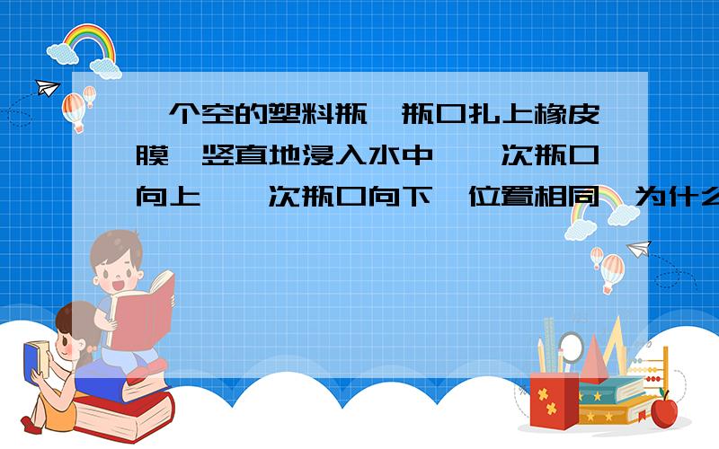 一个空的塑料瓶,瓶口扎上橡皮膜,竖直地浸入水中,一次瓶口向上,一次瓶口向下,位置相同,为什么橡皮膜向内凹