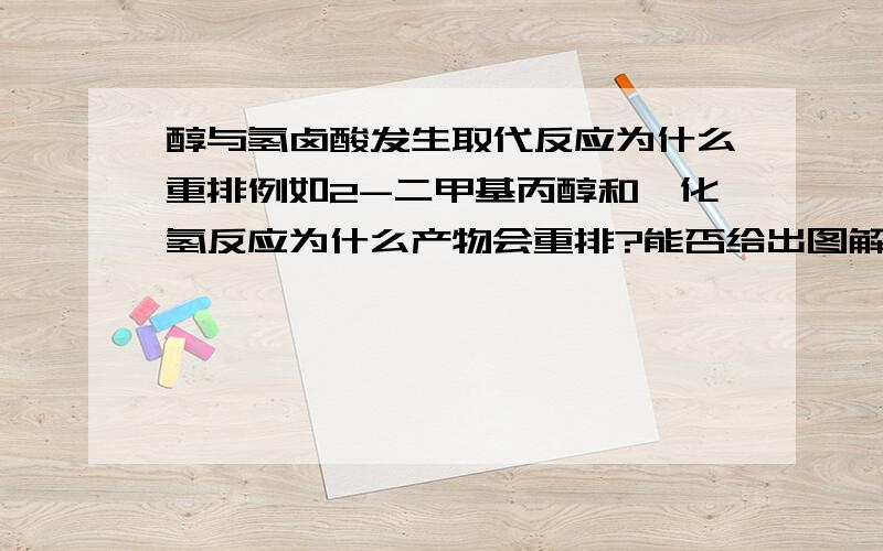 醇与氢卤酸发生取代反应为什么重排例如2-二甲基丙醇和溴化氢反应为什么产物会重排?能否给出图解?