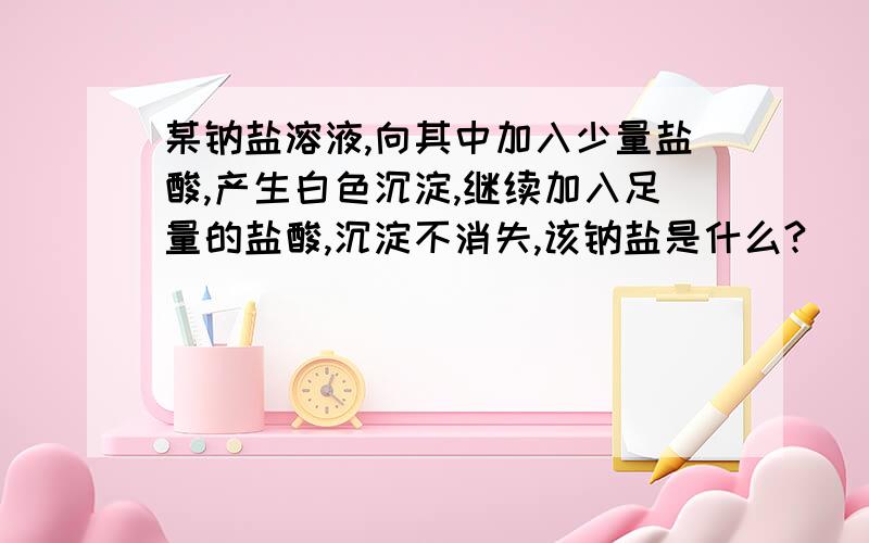 某钠盐溶液,向其中加入少量盐酸,产生白色沉淀,继续加入足量的盐酸,沉淀不消失,该钠盐是什么?