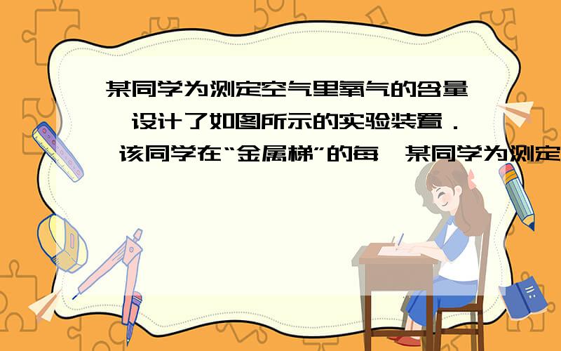 某同学为测定空气里氧气的含量,设计了如图所示的实验装置． 该同学在“金属梯”的每一某同学为测定空气里氧气的含量,设计了如图所示的实验装置．该同学在“金属梯”的每一步的凹处