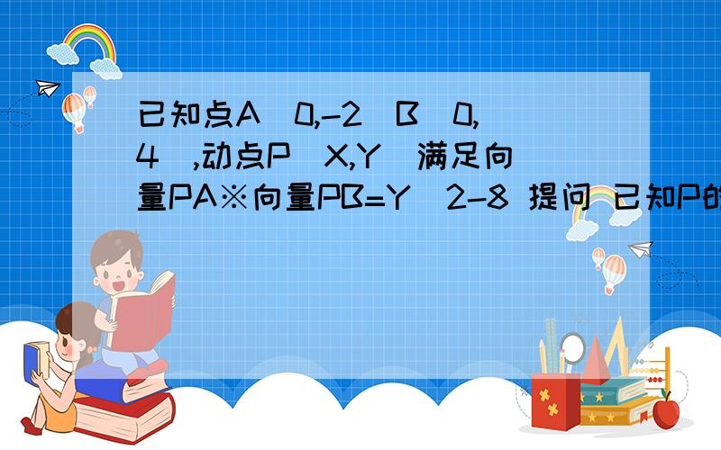 已知点A（0,-2）B（0,4）,动点P（X,Y）满足向量PA※向量PB=Y^2-8 提问 已知P的轨迹方程为x*x-2y=0设P的轨迹与直线y=x+2交于C、D两点；求证OC垂直于OD