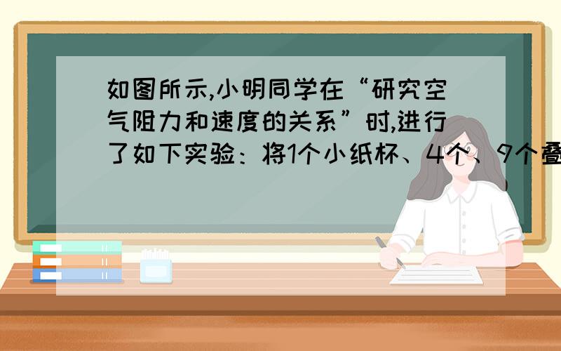 如图所示,小明同学在“研究空气阻力和速度的关系”时,进行了如下实验：将1个小纸杯、4个、9个叠放在一起的相同小纸杯,由不同高度分别自由落下,当落进竖直墙壁的区域内（砖的厚度相同