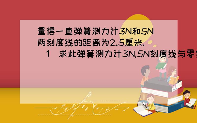 量得一直弹簧测力计3N和5N两刻度线的距离为2.5厘米.(1)求此弹簧测力计3N,5N刻度线与零刻度线之间的距离?(2)这只弹簧测力计所用弹簧的劲度系数?（1）答案为3.75和6.25 （2）80 N/m