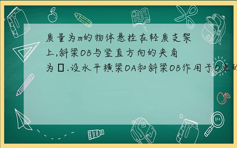 质量为m的物体悬挂在轻质支架上,斜梁OB与竖直方向的夹角为θ.设水平横梁OA和斜梁OB作用于O点的弹力分别为F1和F2,以下结果正确的是（ ）A. F1=mgsinθ      B.F1=mg/sinθ       C.F2=mgcosθ   D.F2=mg/cosθ