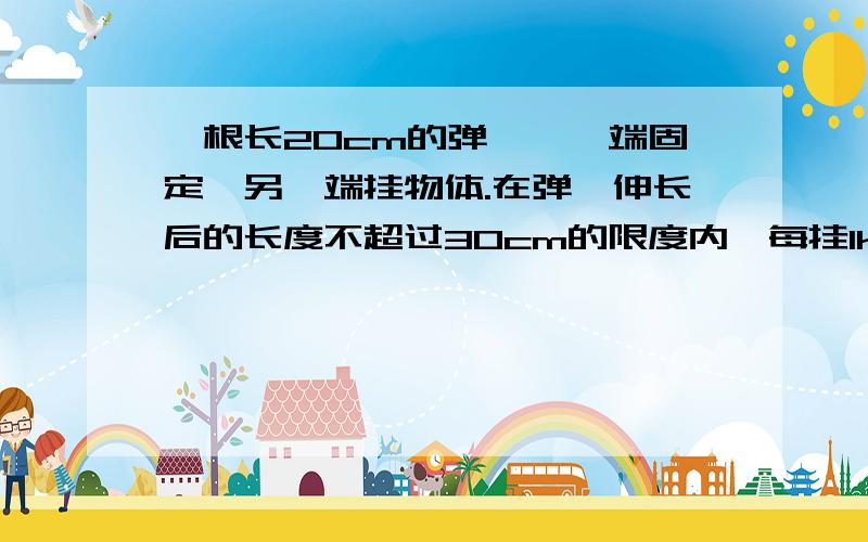 一根长20cm的弹簧,一端固定,另一端挂物体.在弹簧伸长后的长度不超过30cm的限度内,每挂1kg质量的物体,弹簧伸长0.5cm.求弹簧所挂物体质量的取值范围