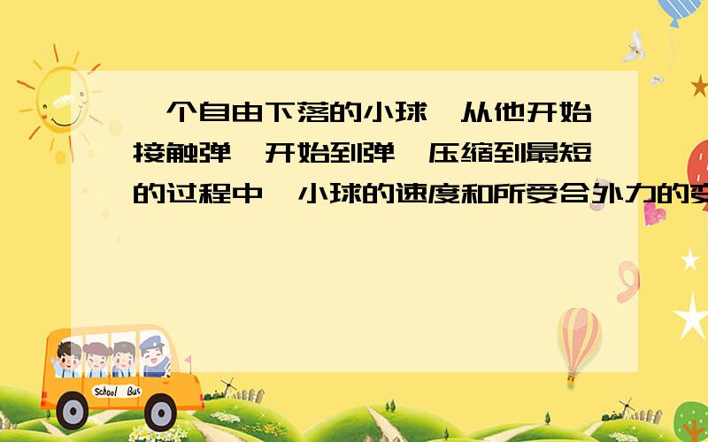 一个自由下落的小球,从他开始接触弹簧开始到弹簧压缩到最短的过程中,小球的速度和所受合外力的变化情况为A 速度一直减小到0 B速度先变大 然后变小到0C 合外力一直变小方向向上 D合外力