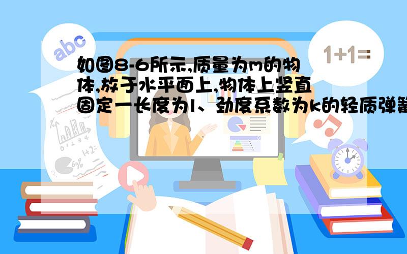 如图8-6所示,质量为m的物体,放于水平面上,物体上竖直固定一长度为l、劲度系数为k的轻质弹簧．现用手拉住弹簧上端P缓慢向上提,使物体离开地面上升一段距离．在这一过程中,若P端上移的距