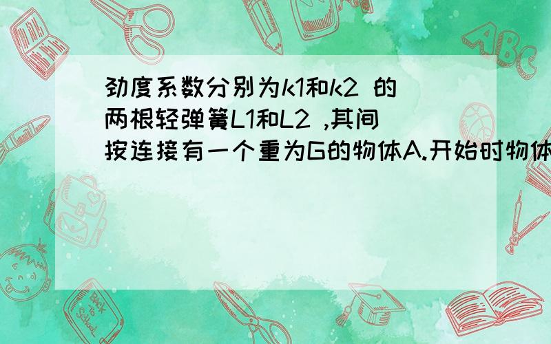 劲度系数分别为k1和k2 的两根轻弹簧L1和L2 ,其间按连接有一个重为G的物体A.开始时物体系统静止不动,弹簧L2下端固定在水平地面上.现用竖直向上的力拉弹簧L1的上端,使轻弹簧L1的上端缓慢升