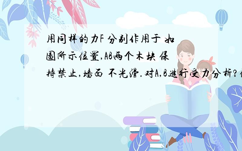 用同样的力F 分别作用于 如图所示位置,AB两个木块 保持禁止,墙面 不光滑.对A,B进行受力分析?做好是图