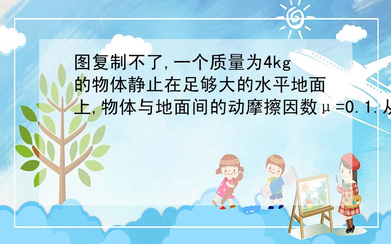 图复制不了,一个质量为4kg的物体静止在足够大的水平地面上,物体与地面间的动摩擦因数μ=0.1.从t=0开始,物体受到一个大小和方向呈周期性变化的水平力F作用,力F随时间的变化规律如图所示.