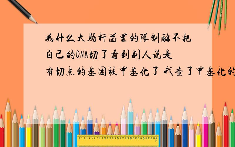 为什么大肠杆菌里的限制酶不把自己的DNA切了看到别人说是有切点的基因被甲基化了 我查了甲基化的概念 ：是指生物细胞内基因的选择性表达,未表达的基因就被甲基化了那大肠杆菌是单细