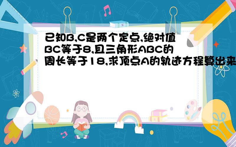 已知B,C是两个定点,绝对值BC等于8,且三角形ABC的周长等于18,求顶点A的轨迹方程算出来是 (x^2)/25 +(y^2)/9=1.但答案里又有(y≠0)请问y为什么不能等于0