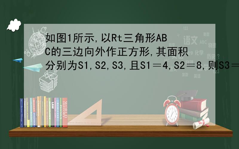 如图1所示,以Rt三角形ABC的三边向外作正方形,其面积分别为S1,S2,S3,且S1＝4,S2＝8,则S3＝多少?