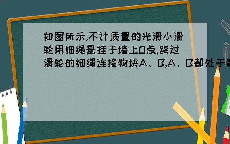 如图所示,不计质量的光滑小滑轮用细绳悬挂于墙上O点,跨过滑轮的细绳连接物块A、B,A、B都处于静止状态,现将物块B移至C点后,A、B仍保持静止,下列说法中正确的是（      ）A．B与水平面间的