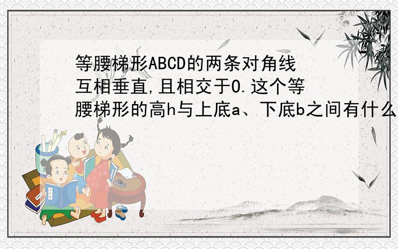 等腰梯形ABCD的两条对角线互相垂直,且相交于O.这个等腰梯形的高h与上底a、下底b之间有什么关系