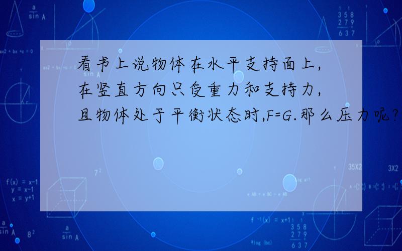 看书上说物体在水平支持面上,在竖直方向只受重力和支持力,且物体处于平衡状态时,F=G.那么压力呢?怎么不是压力和支持力而是重力和支持力呢?重力和压力到底有什么区别?怎么不是压力和支