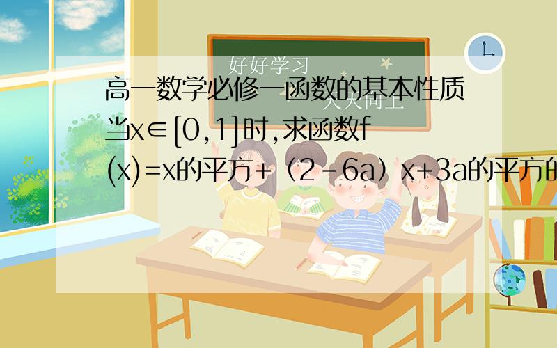 高一数学必修一函数的基本性质当x∈[0,1]时,求函数f(x)=x的平方+（2-6a）x+3a的平方的最小值.