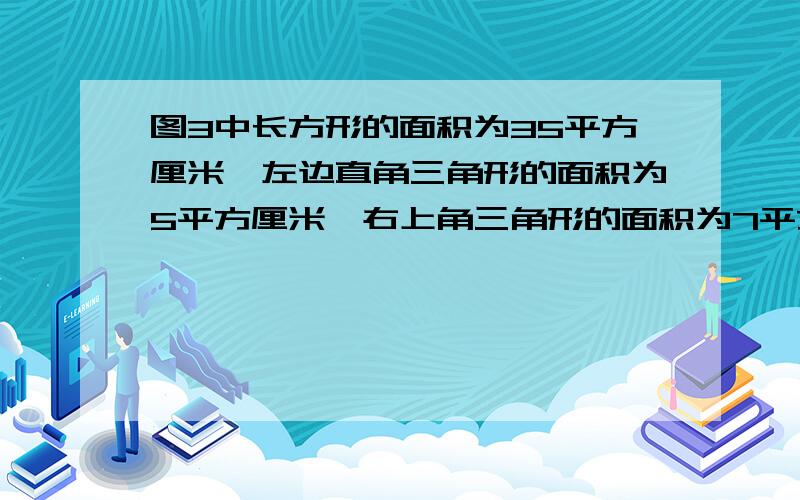 图3中长方形的面积为35平方厘米,左边直角三角形的面积为5平方厘米,右上角三角形的面积为7平方厘米,那么中间三角形（阴影部分）的面积是多少平方厘米.