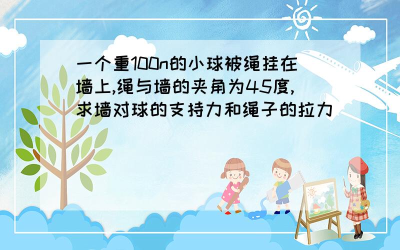 一个重100n的小球被绳挂在墙上,绳与墙的夹角为45度,求墙对球的支持力和绳子的拉力