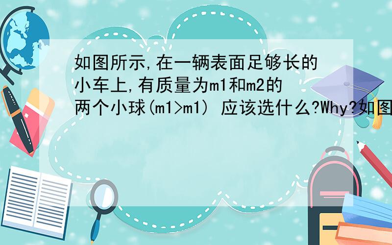 如图所示,在一辆表面足够长的小车上,有质量为m1和m2的两个小球(m1>m1) 应该选什么?Why?如图所示,在一辆表面足够长的小车上,有质量为m1和m2的两个小球(m1>m1),两个小球原来随车一起运动.当车突